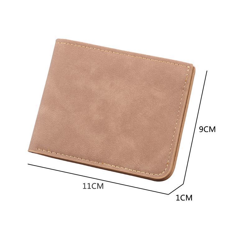 Men's simple matte soft leather short ultra-thin wallet with multiple slots, suede trendy brand, foldable one-piece ultra-light and thin details Picture