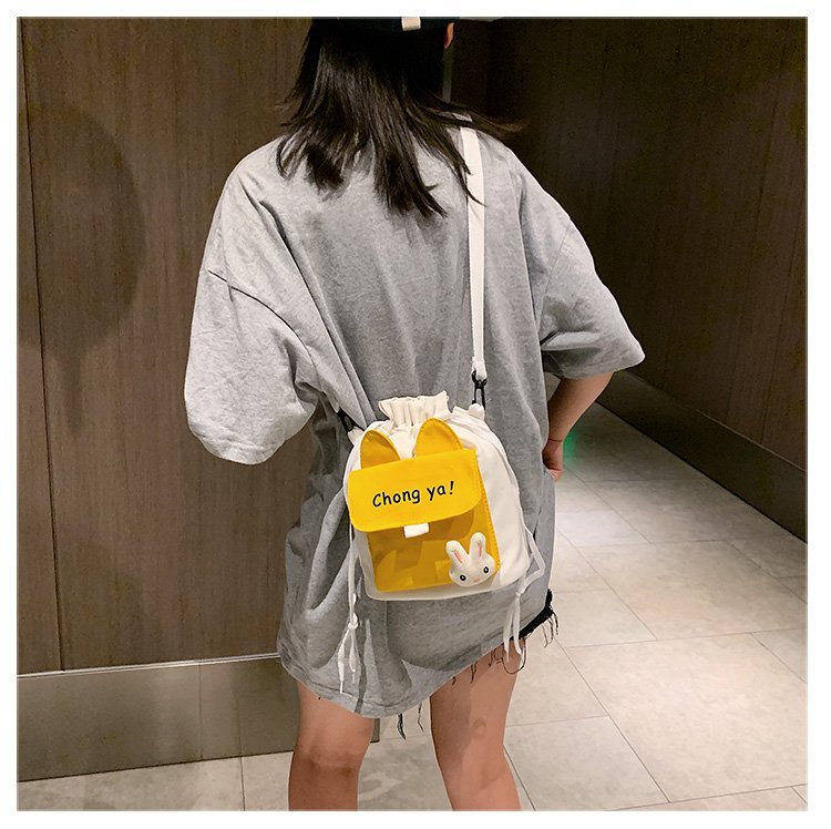 Korean campus fresh and cute cartoon rabbit bucket bag, color-blocking small bag, versatile casual single-shoulder crossbody bag undefined