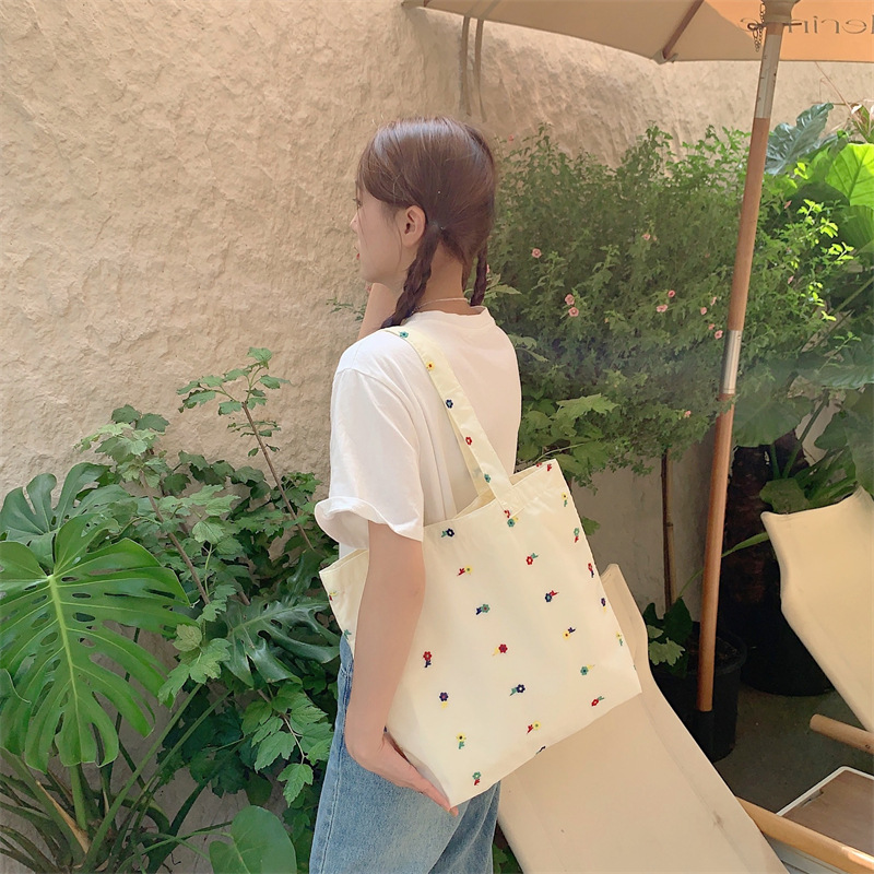 27192 ins gentle floral cotton bag, single-shoulder canvas bag, large-capacity Nushu bag, daily matching bag Item Picture