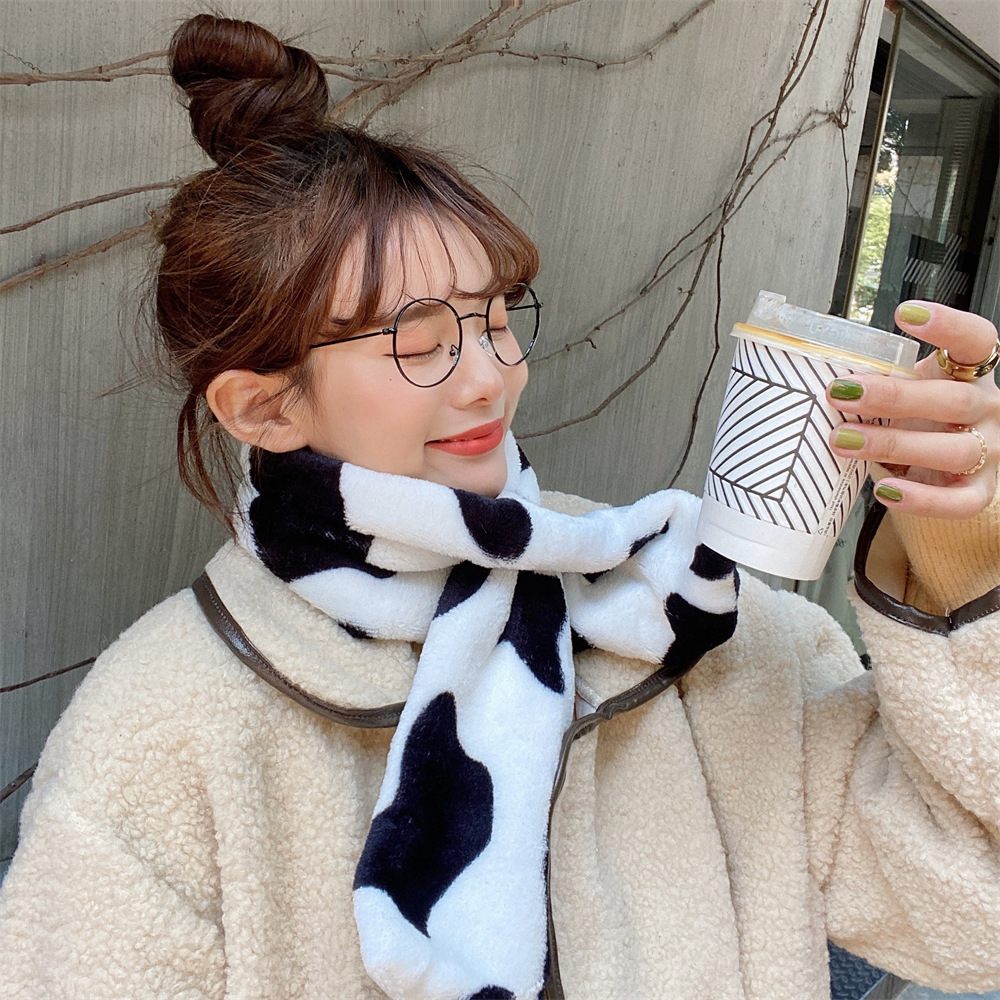 011284 Winter Korean-style versatile, warm and windproof, soft and fluffy scarf with cow print, leopard print and rabbit fur imitation for women Specification drawing