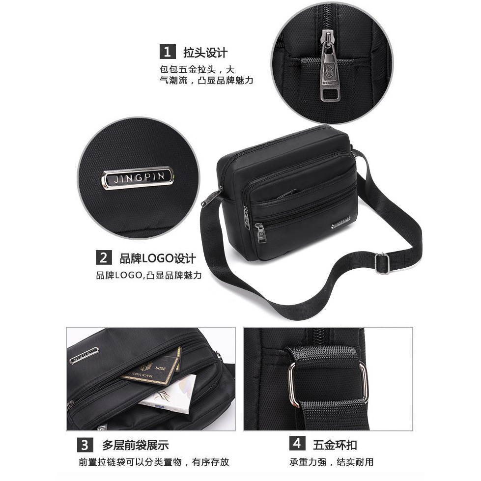 Men's simple commuting single-shoulder bag with multiple zippers, classic crossbody bag, business cashier fee collection, street stall business bag for men Specification drawing