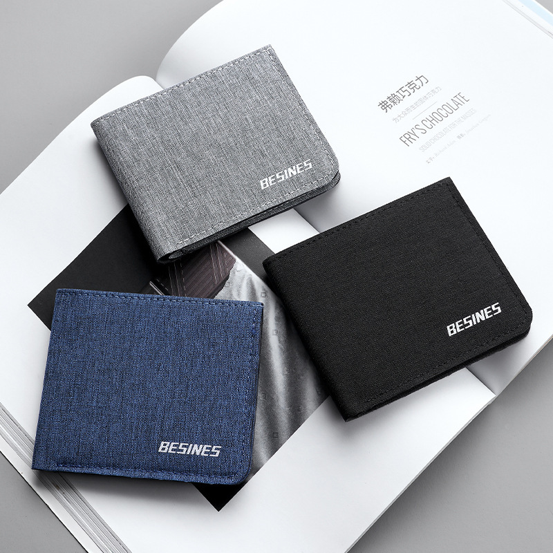 Simple men's canvas short wallet, business large-capacity 20% off business card holder, card holder, anti-theft money swiping bag for foreign trade full figure