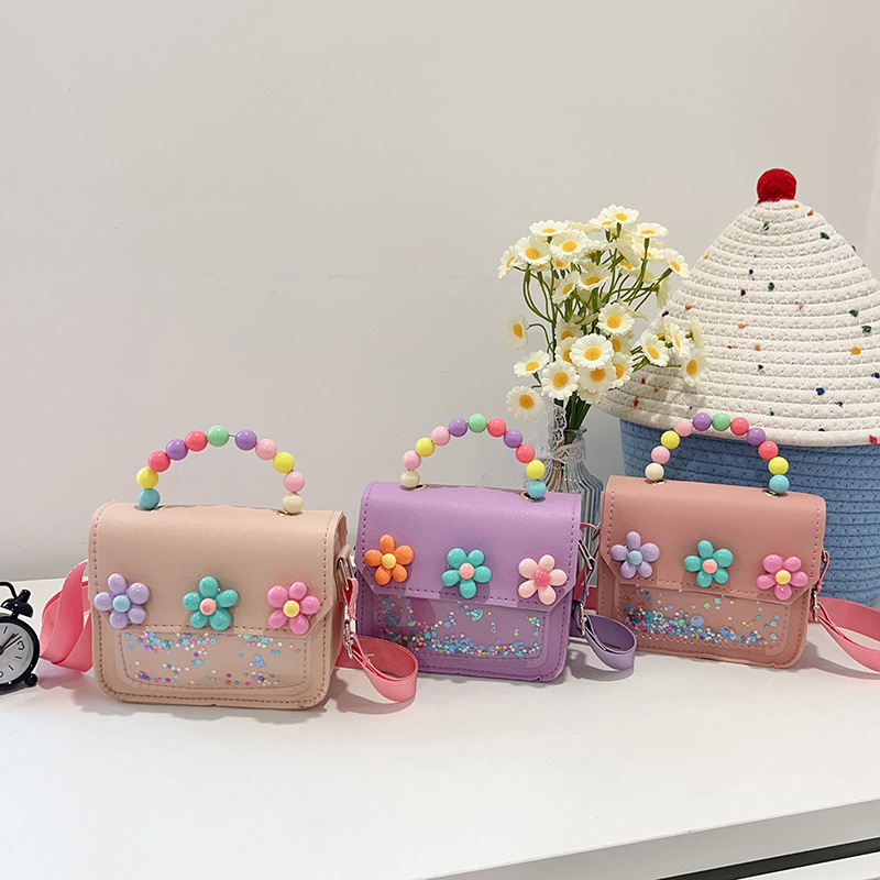 New children's single-shoulder bag, popular small square bag, cute cartoon cinnamon dog, Korean version, niche pearl hand-held crossbody bag full figure