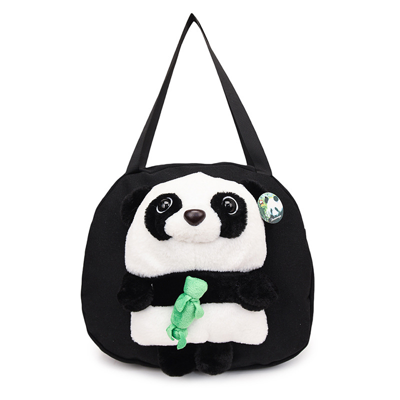 Korean cartoon, cute and girlish, plush red panda single-shoulder bag, large-capacity handbag for women, canvas bag for college students Item Picture
