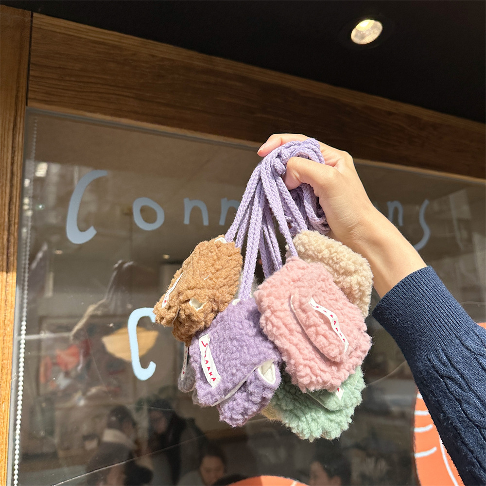 311172 Plush new mini Earphone case, Apple AirPods neck hanging Storage case, portable flip earphone case Specification drawing