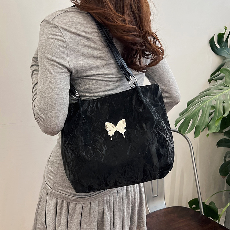 A new large-capacity fashionable ins single-shoulder bag with a gentle texture in the Korean style, a tote bag with a bow, a versatile handbag for women Specification drawing