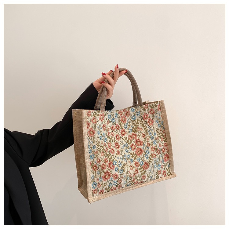 2024 New style simple, fresh and retro handbag with a linen texture, a commuting bag for classes and tutoring, and a hand-held bag for women details Picture