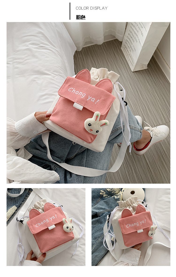 Korean campus fresh and cute cartoon rabbit bucket bag, color-blocking small bag, versatile casual single-shoulder crossbody bag undefined