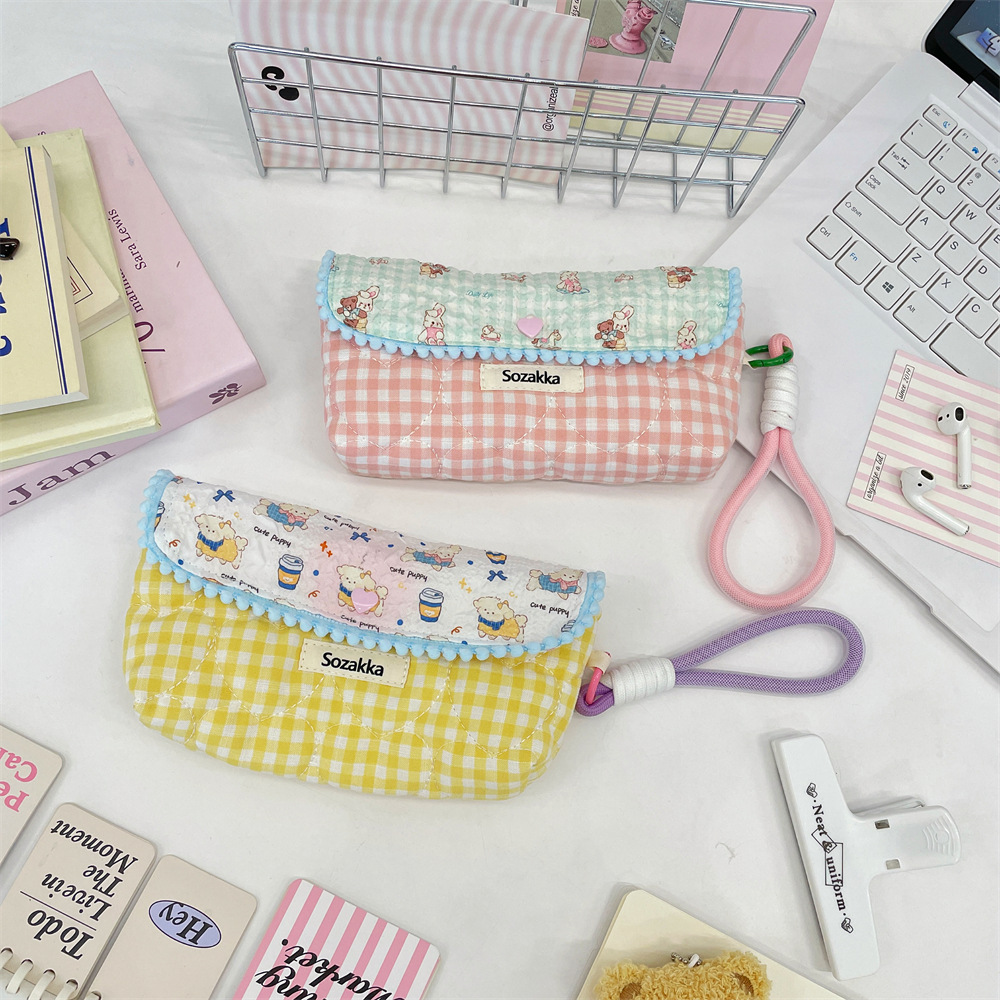 5412 Cute Cartoon patchwork printed pen Case, large-capacity portable makeup bag for women, student stationery box pen case Specification drawing