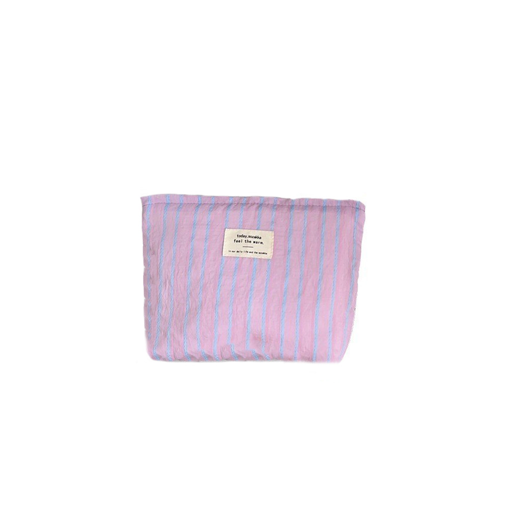311024 ins canvas striped makeup bag for women, portable large-capacity inner liner storage bag, skincare and toiletries bag Item Picture