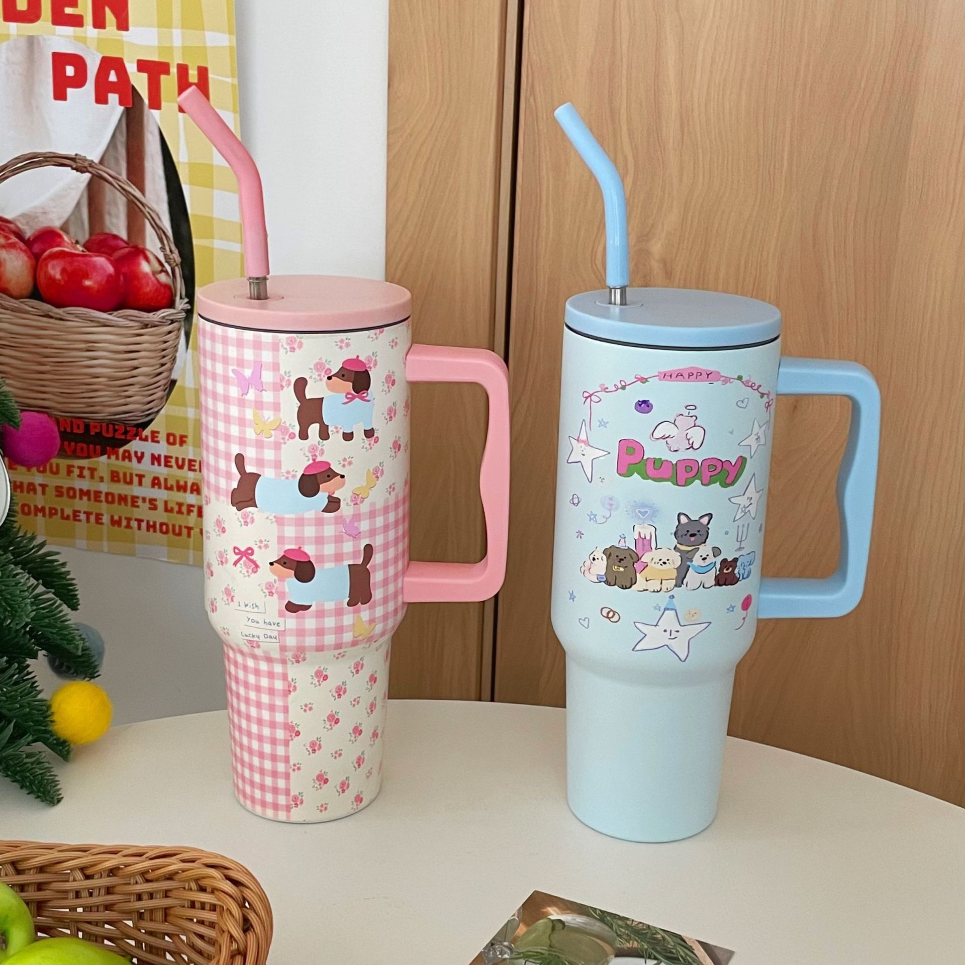 Original designed portable insulated cups, couple water cups, high flow rate, high appearance level, autumn and winter stainless steel hand-held ice cups details Picture
