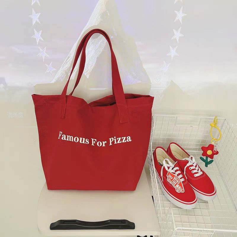 2024 New Instagram niche red canvas bag, casual letter-printed canvas single-shoulder bag, large-capacity student bag full figure