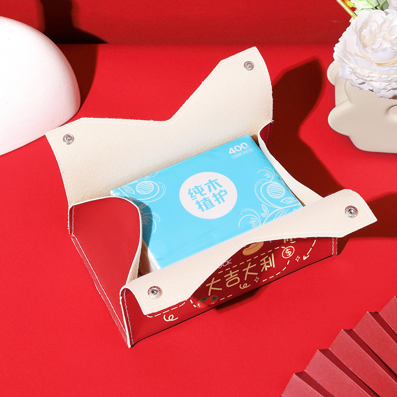 A "Hundred Years of Good Marriage" wedding celebration tissue box, living room wedding room decoration tissue box, red Chinese style, high-end feel, car Specification drawing