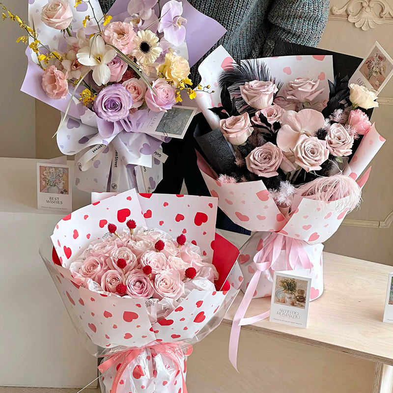 Yuyin Paper, heartfelt flower wrapping paper, plastic heart-shaped, colorful dopamine wrapping paper, flower shop floral art materials Application Scenario