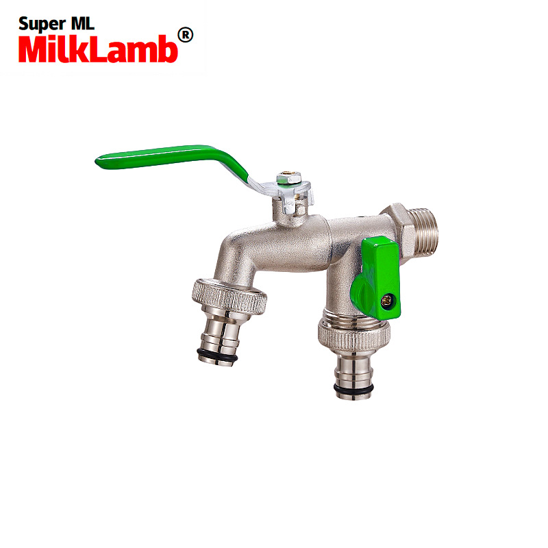 Cross-border exclusive gardening double water outlet zinc alloy faucet, one in and two out double pacifier, belt faucet [green] full figure