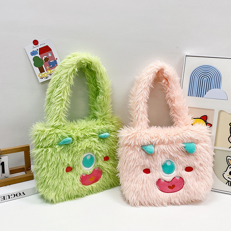 Plush toys, children's cartoon backpack, single-shoulder crossbody bag, girl's handbag, cute strawberry bear, Dingdang cat, versatile Specification drawing
