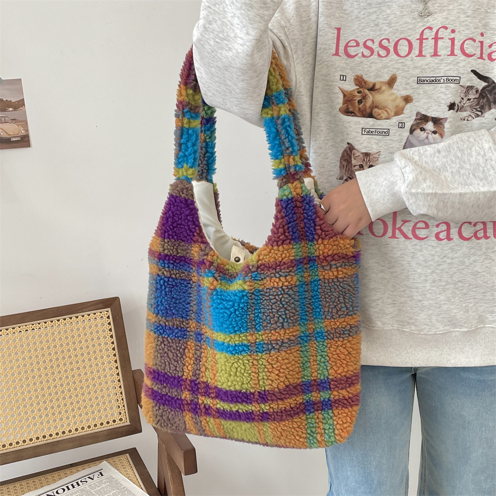 410263 Autumn/Winter New plush single-shoulder bag, retro leopard print commuting canvas bag, student casual vest bag full figure