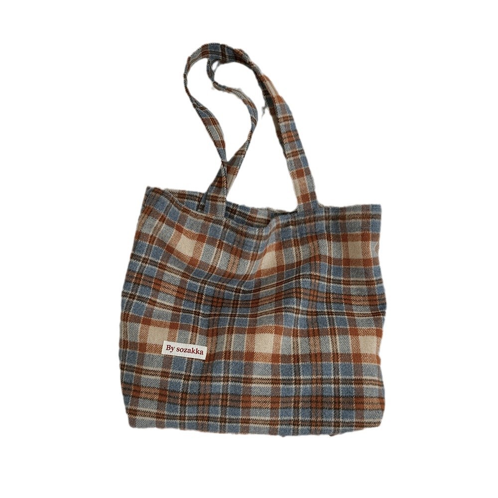 311021 Autumn/Winter large-capacity single-shoulder bag, ins style versatile checkered bag, women's canvas bag, student commuter tote bag Item Picture