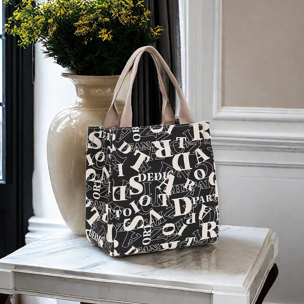 European and American style fashionable canvas handbag, lunch bag for work, lunch box bag, and mommy bag for taking kids out details Picture