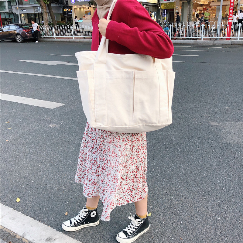 【 In Stock 】91171 Korean version Lazy Sail Fabric Bag, Large Capacity Commuter single-shoulder tote bag, Student hand-carry for girls Specification drawing