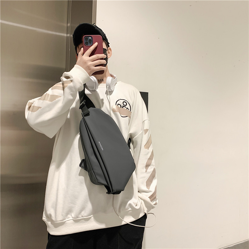 HAOSHUAI's new trendy men's chest bag, fashionable and casual shoulder bag, multi-functional waterproof crossbody bag for cross-border use details Picture