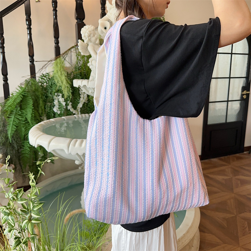 47221 Korean dopamine striped canvas bag, vest bag, large-capacity underarm bag, schoolbag for female students Specification drawing