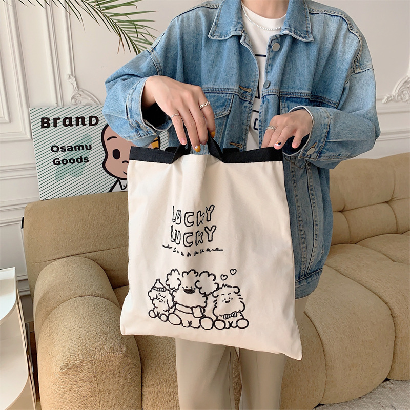 35245 Summer New woven strap Canvas bag, embroidered single-shoulder and hand-carry dual-purpose bag, Women's large-capacity tote bag, Japanese and Korean Specification drawing