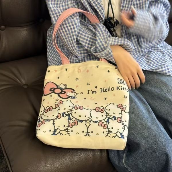 Large-capacity shopping bags, canvas bags, artistic and casual single-shoulder bags, girls' student schoolbags, Korean-style fresh and clean handbags details Picture