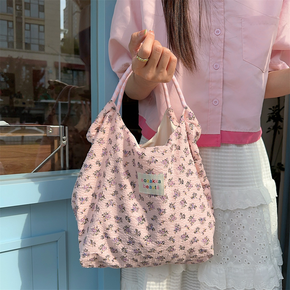 4596 Korean small floral single-shoulder canvas bag for spring and summer, fresh and thin handbag, large capacity vacation beach bag Specification drawing