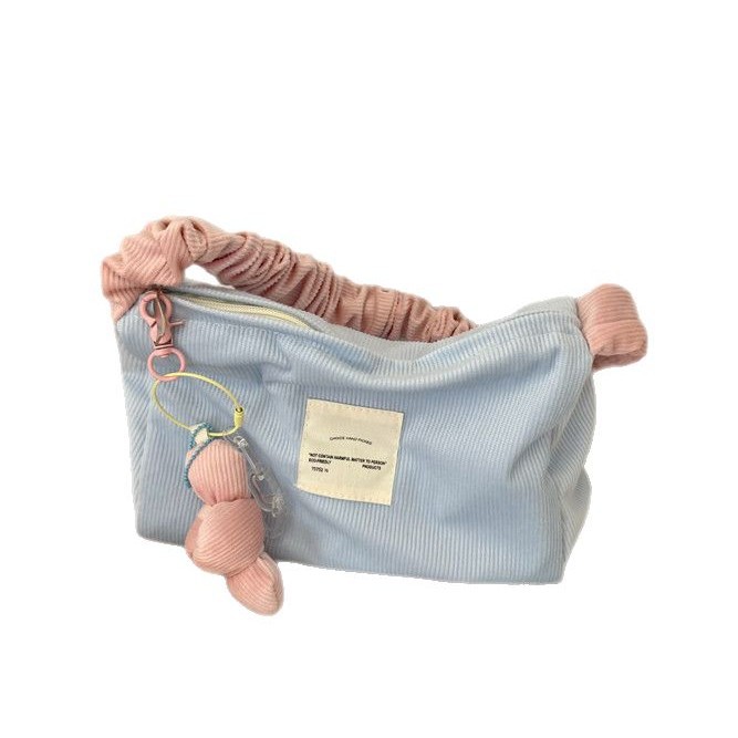 Cute color-blocking corduroy handbag, large-capacity girlish portable storage bag, large-capacity makeup bag for girls Item Picture