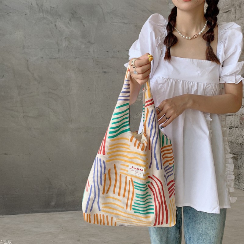 35201 color-blocking line large-capacity canvas bag for women, new trendy summer shopping bag, single-shoulder cloth bag, vest bag full figure
