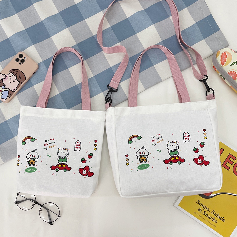 Small canvas bag, Japanese-style Instagram bag, student shoulder bag, Korean-style small, cute and artistic hand-held bag Specification drawing