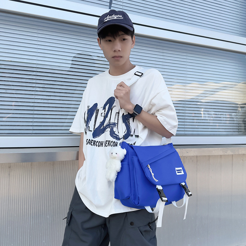 ins streetwear single-shoulder bag, men's student large-capacity summer backpack, crossbody bag, casual Japanese-style workwear messenger bag Specification drawing