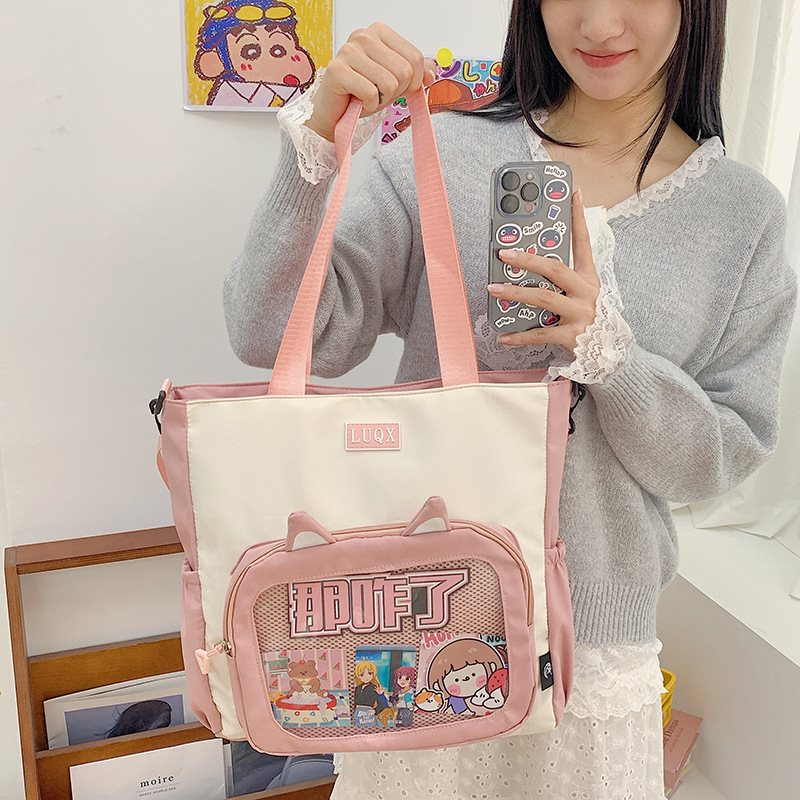 The new cute cartoon printed student bag with a large capacity and transparent student storage single-shoulder bag is selling well for women Specification drawing