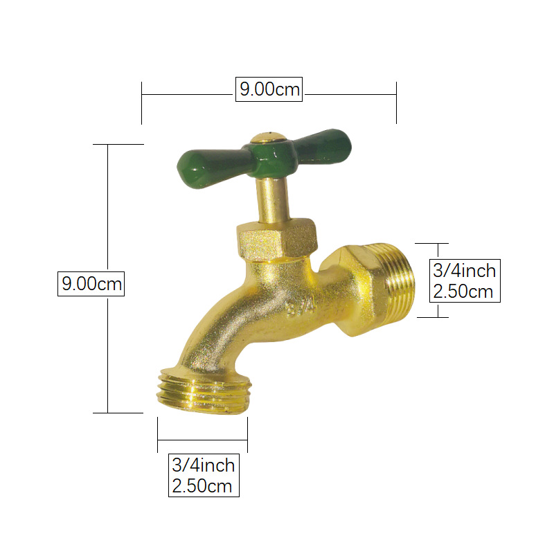 Cross-border exclusive supply 1/2x3/4 gardening South American style zinc alloy faucet 3/4x3/4 zinc alloy copper-plated faucet Specification drawing