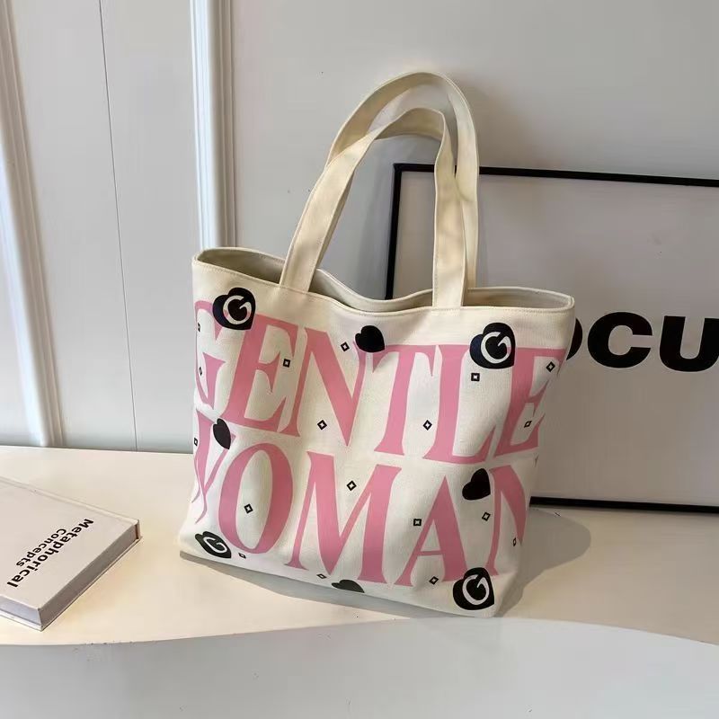 Student canvas bag, large-capacity tote bag, class commuting bag, versatile printed mommy hand bag, shoulder bag, shopping bag Specification drawing
