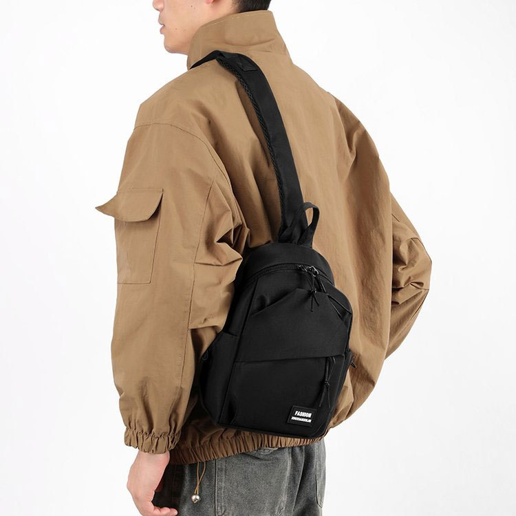 New cross-border crossbody single-shoulder bag, simple small backpack, casual large-capacity backpack, men's and women's chest bag, student single-shoulder bag Specification drawing
