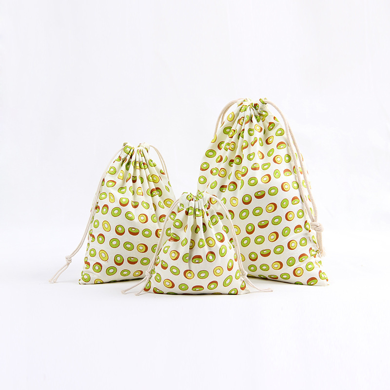 N270 printed cotton and linen storage wholesale, drawstring, tea gift, candy packaging bags, yellow banana, watermelon details Picture