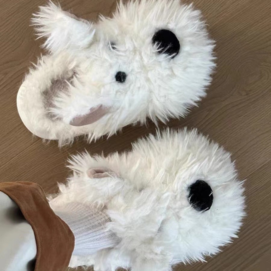 The new 2024 autumn and winter casual and versatile hook-shaped dog head slippers for women's outerwear, featuring fluffy and cartoon cotton slippers Specification drawing