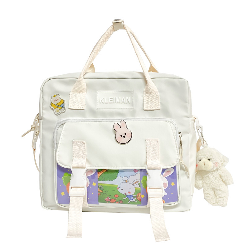 Book bag, handbag, canvas bag, large-capacity crossbody bag for girls, single-shoulder bag for primary school students, tutorial bag for classes, tutoring Item Picture
