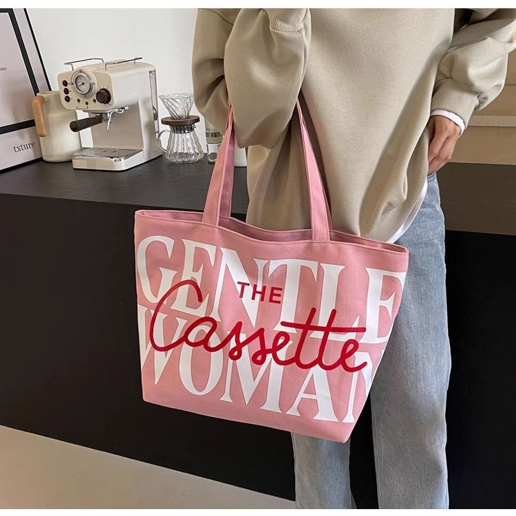Large-capacity letter-shaped tote bag for women, 2025 new niche single-shoulder canvas bag, versatile ins commuting and tutorial bag details Picture
