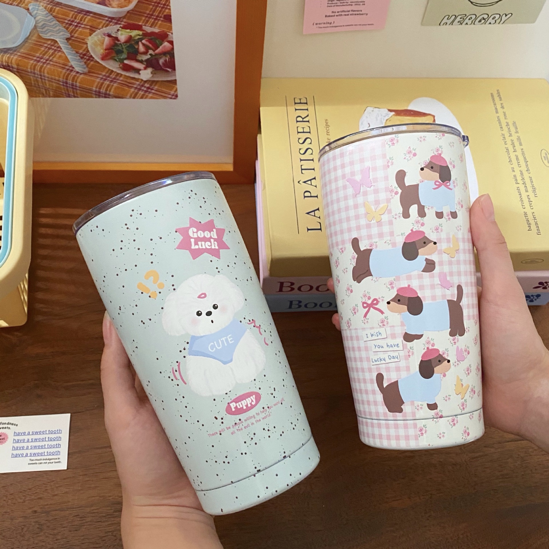 Dachshund portable cup, water cup, cute high appearance level cup, portable large-capacity straw cup for children, high-temperature resistant insulated cup Specification drawing