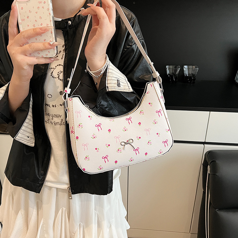 Gentle and sweet single-shoulder bag, new high appearance level floral bow underarm bag, fashionable handbag manufacturer wholesale details Picture