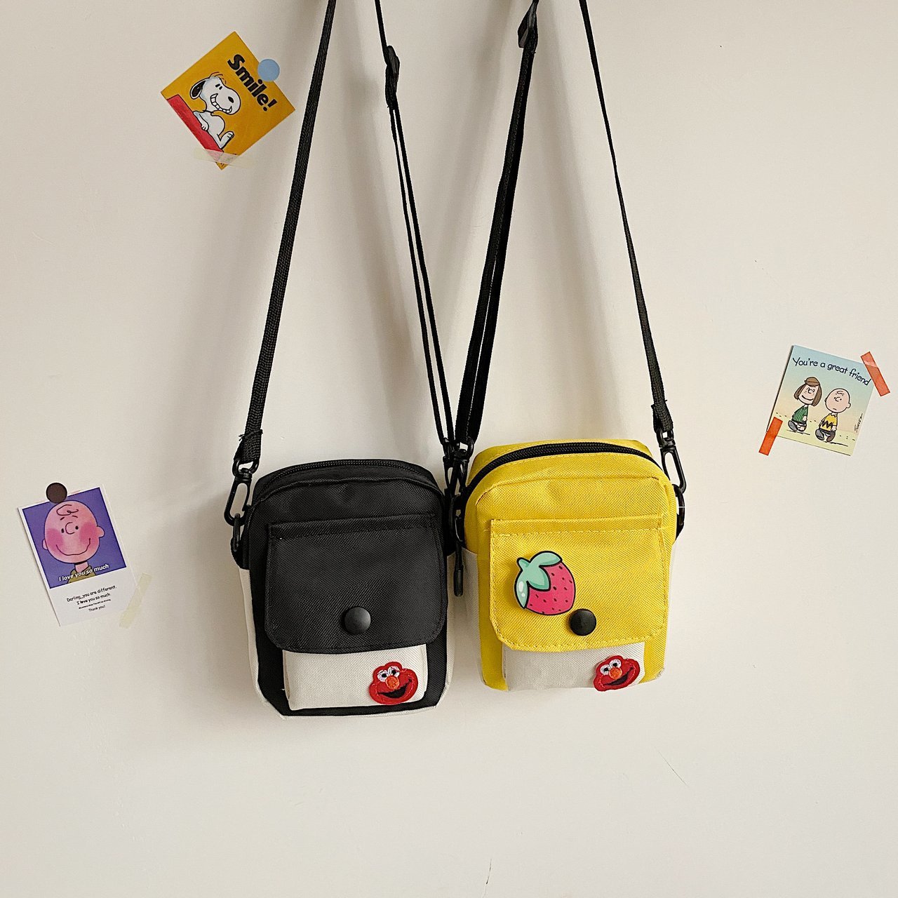Sesame Street Crossbody Bag for Girls 2024 New style Canvas cartoon student small crossbody bag Fresh and sweet single-shoulder small bag for girls Specification drawing