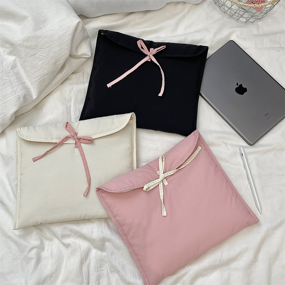 5321 New Korean-style cotton-padded computer bag with ballet bow inner liner, the same pink flat bag as ins full figure