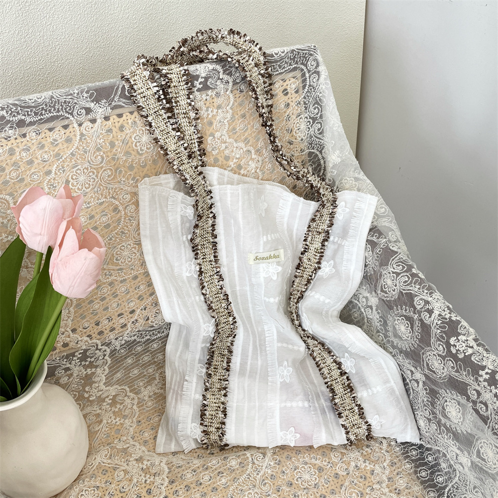 53161 Spring/Summer Small flower webbing design texture canvas bag, large capacity shoulder bag, portable bag, underarm bag details Picture