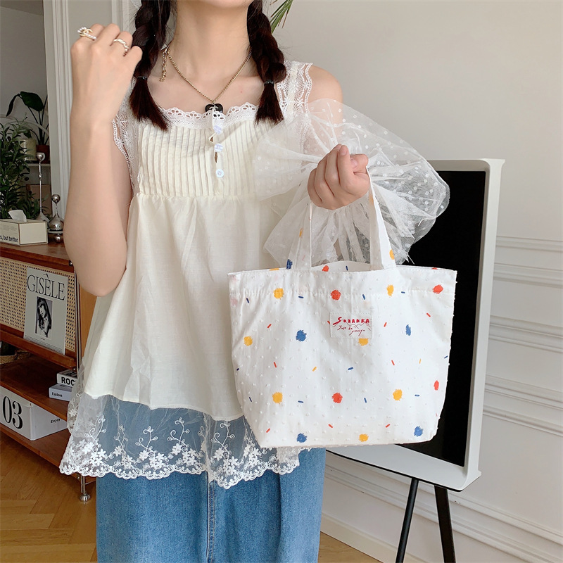 34181 New ins Summer Candy Bean Canvas Bag, large capacity backpack, fresh and cute hand-carried bag, college student book bag details Picture