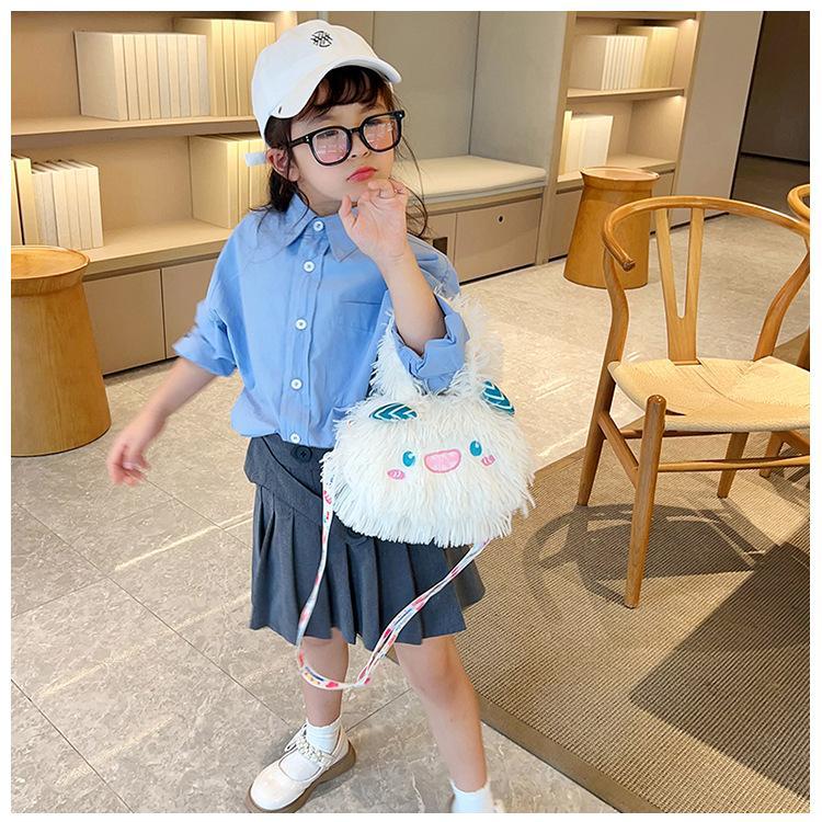 2024 New style of cute Korean plush single-shoulder crossbody bag with a girlish heart and cartoon monsters. Children's crossbody bag undefined