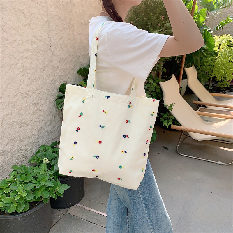 27192 ins gentle floral cotton bag, single-shoulder canvas bag, large-capacity Nushu bag, daily matching bag details Picture