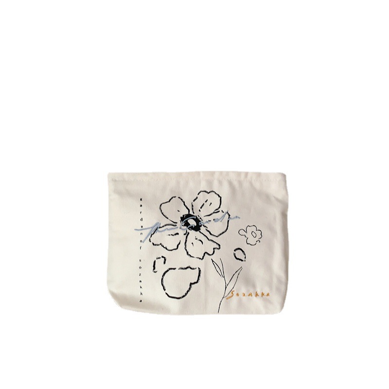 35141 Japanese-style flower-embroidered new portable large-capacity makeup bag, outboard bag, canvas lipstick storage bag Item Picture